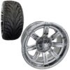 Golf Cart Wheel and Tire Combo 215x35x14 Street TA White Black Gloss For Sale