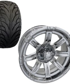 Golf Cart Wheel and Tire Combo 215x35x14 Street TA White Black Gloss For Sale