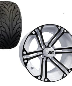 Golf Cart Wheel and Tire Combo 215x35x14 Street IROC White Black Gloss For Sale