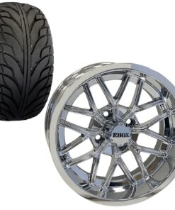 Golf Cart Wheel and Tire Combo 215x35x14 Street TA Chrome For Sale