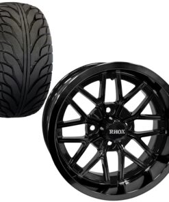 Golf Cart Wheel and Tire Combo 215x35x14 Street TA Gloss Black For Sale